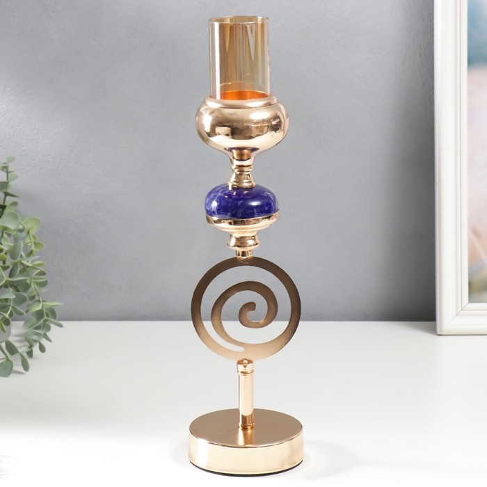 Подсвечник металл на 1 свечу Подсвечник металл на 1 свечу "Спираль. Синий мраморный элемент" золото 38х10х10 см