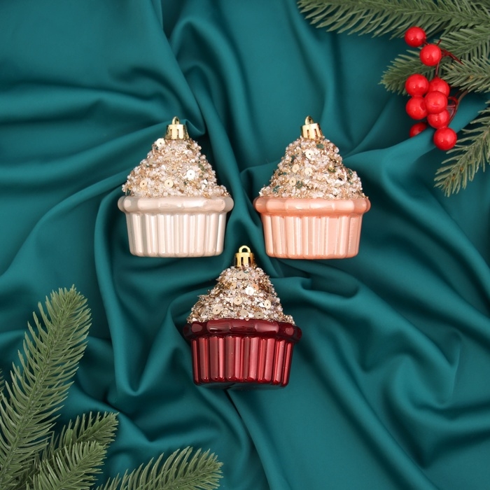 Украшение ёлочное Украшение ёлочное "Пирожное Феерия нежность" (набор 3 шт) 8х5,5 см, микс