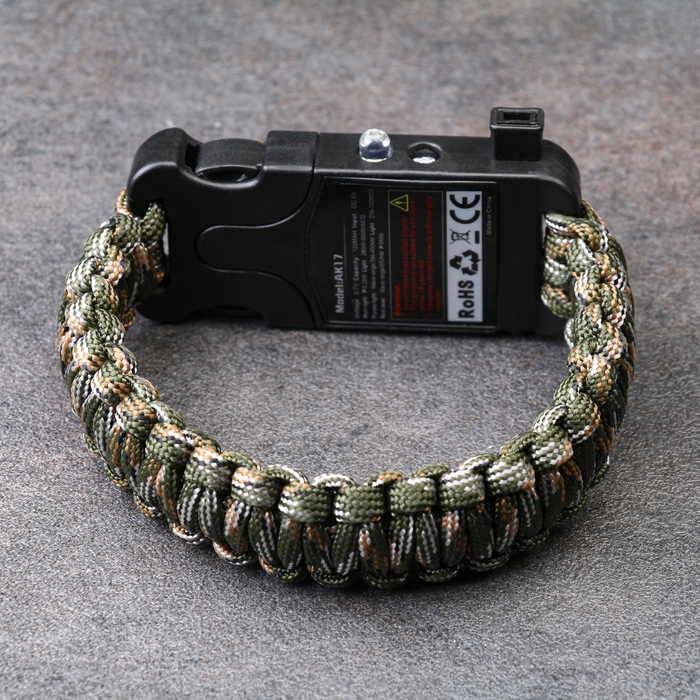 Браслет для выживания 5в1 (паракорд - 3 м, компас,свисток,огниво, фонарь), лесной камуфляж 1022407 Браслет для выживания 5в1 (паракорд - 3 м, компас,свисток,огниво, фонарь), лесной камуфляж 1022407