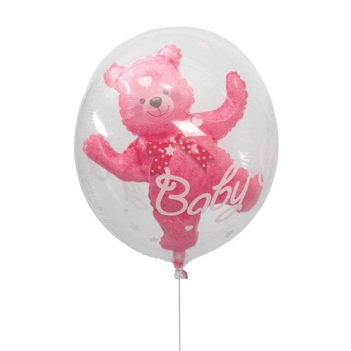 Шар полимерный 24 Шар полимерный 24" «Шар в шаре. Мишка», цвет розовый