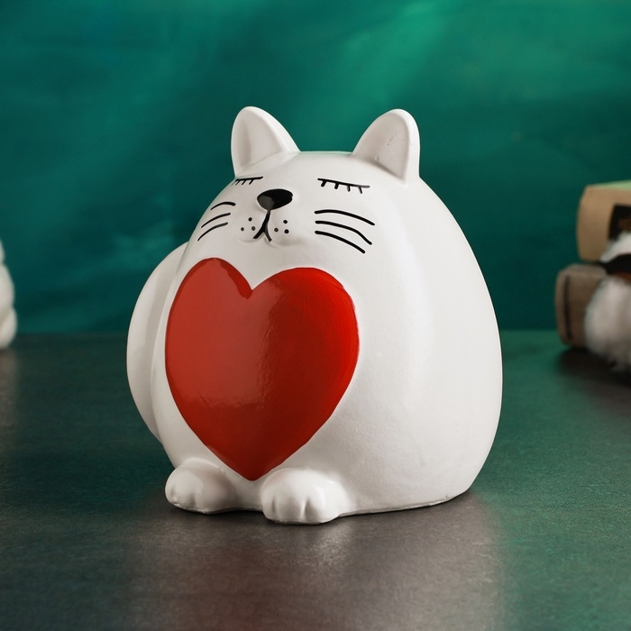 Копилка Копилка "Круглый кот с сердцем" белый, 14см