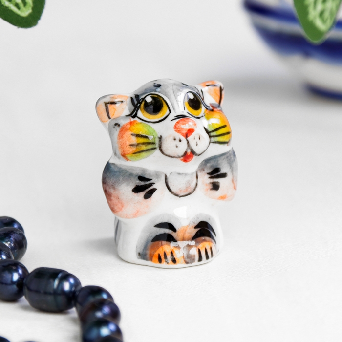 Сувенир «Кот с бантом», 3 см, цвет, гжель Сувенир «Кот с бантом», 3 см, цвет, гжель