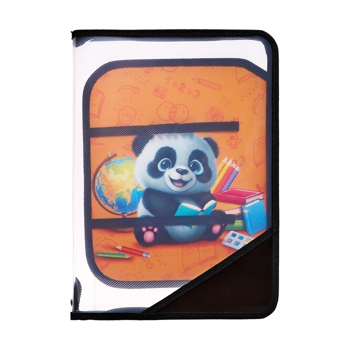 Папка для труда А4, 325 х 230 х 25 мм, молния вокруг, откидная планка, пластиковая, ПТР-1, Calligrata  Папка для труда А4, 325 х 230 х 25 мм, молния вокруг, откидная планка, пластиковая, ПТР-1, Calligrata "Панда"