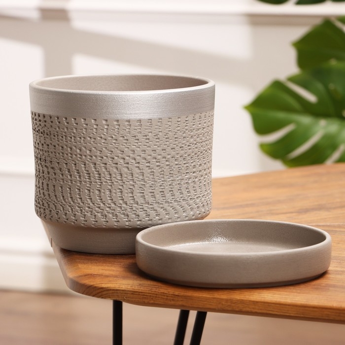 Горшок цветочный  Горшок цветочный "Брюссель" серый серебро цилиндр №3, 2,6 л