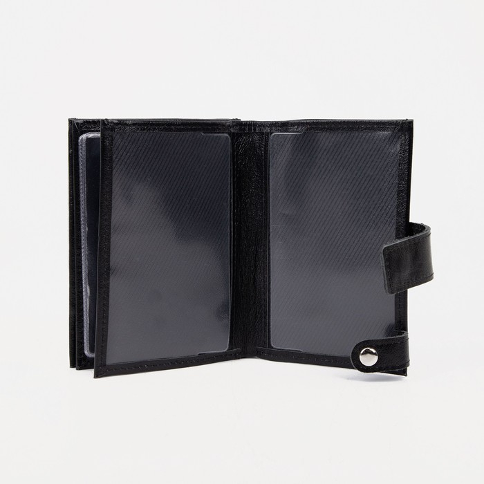 Портмоне мужское на кнопке, отдел для автодокументов и паспорта, цвет чёрный Портмоне мужское на кнопке, отдел для автодокументов и паспорта, цвет чёрный
