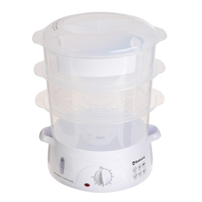 Пароварка Sakura SA-7214, электрическая, 800 Вт, 9 л, 3 яруса, белая Пароварка Sakura SA-7214, электрическая, 800 Вт, 9 л, 3 яруса, белая