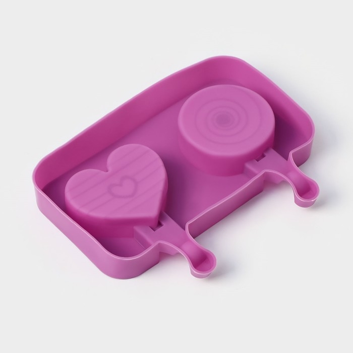 Форма для мороженого «Любовь», силикон, 19,5×11×2,5 см, 2 ячейки, с крышкой и палочками (50 шт), цвет МИКС Форма для мороженого «Любовь», силикон, 19,5×11×2,5 см, 2 ячейки, с крышкой и палочками (50 шт), цвет МИКС