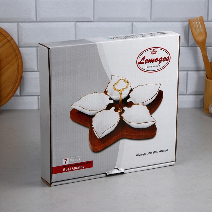 Менажница «Листья», 5 шт:150 мл, деревянное основание, фарфор, Иран