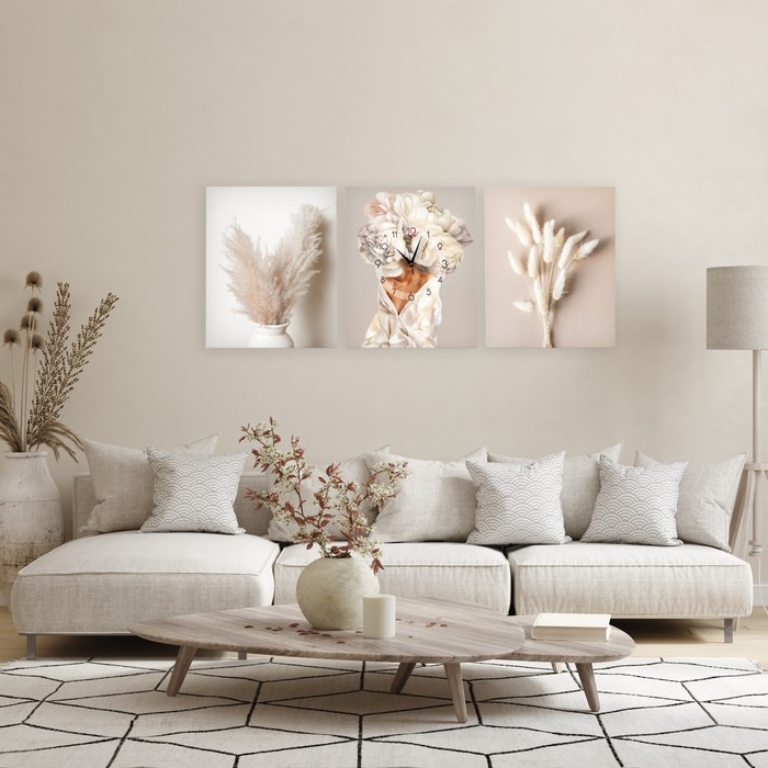 Часы-картина настенные модульные  Часы-картина настенные модульные "Сухоцветы", 30 х 40 см, бесшумные, триптих