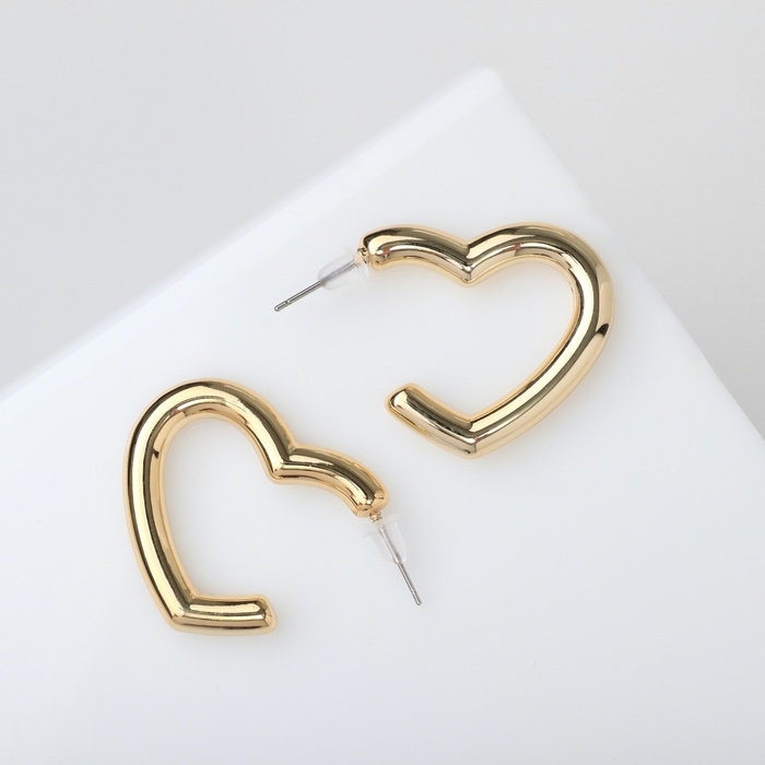 Серьги пластик «Сердца» воссоеденение, цвет золото Серьги пластик «Сердца» воссоеденение, цвет золото