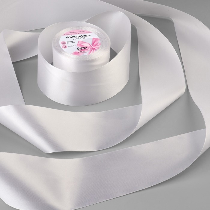 Лента атласная, 75 мм &times; 23 &plusmn; 1 м, цвет белый №01