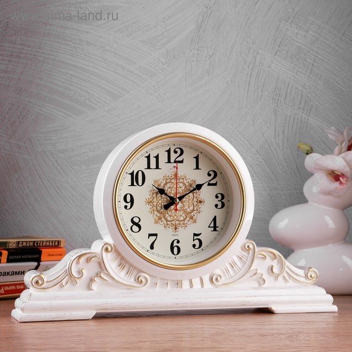 Часы настольные Часы настольные "Вита", бесшумные, 43 х 25 см, корпус белый с золотом