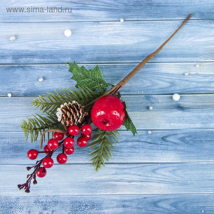 Декор  Декор "Зимние грезы" калина красная яблоко шишка, 25 см