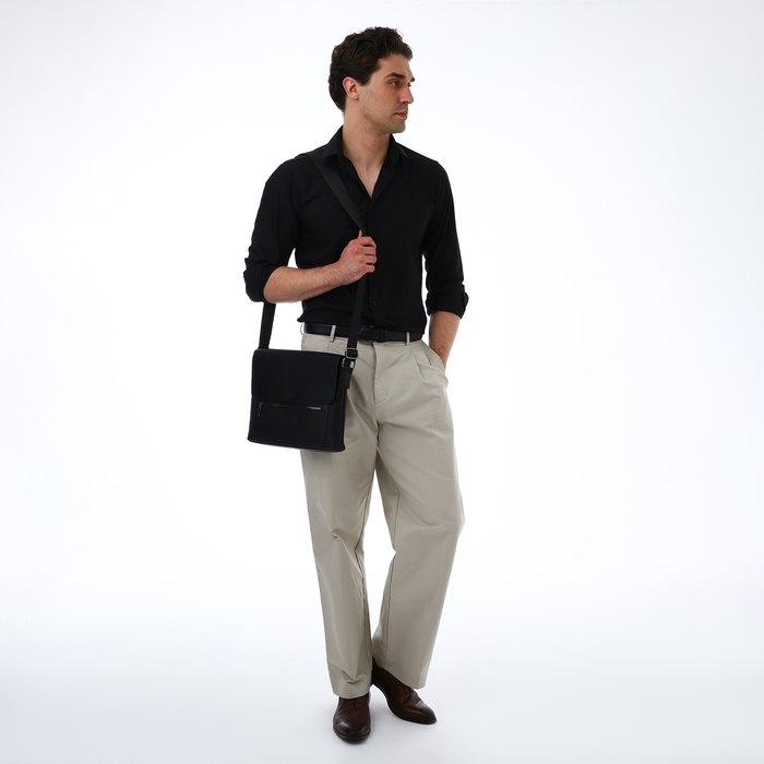 Сумка мужская деловая TEXTURA, 3 наружных кармана, цвет чёрный Сумка мужская деловая TEXTURA, 3 наружных кармана, цвет чёрный