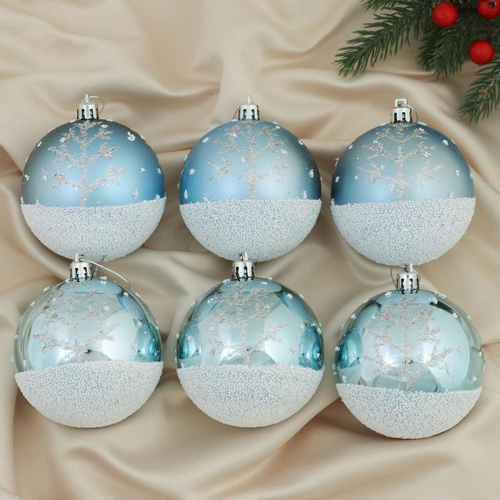 Набор шаров пластик d-8 см, 6 шт Набор шаров пластик d-8 см, 6 шт "Заснеженный лес" бело-голубой
