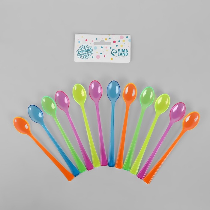 Ложки пластиковые, в наборе 12 штук, цвета МИКС Ложки пластиковые, в наборе 12 штук, цвета МИКС