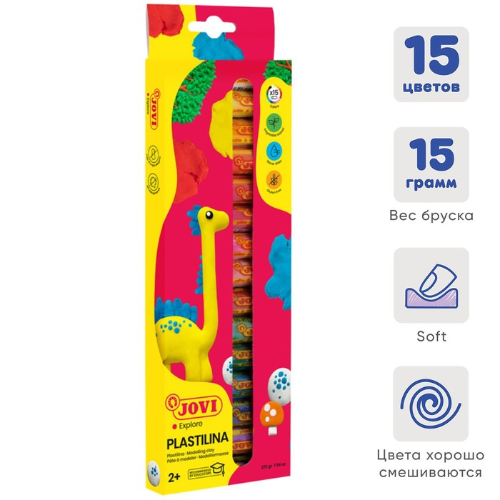 Пластилин на растительной основе 15 цветов 225 г, JOVI, картон, европодвес, ДЛЯ МАЛЫШЕЙ Пластилин на растительной основе 15 цветов 225 г, JOVI, картон, европодвес, ДЛЯ МАЛЫШЕЙ