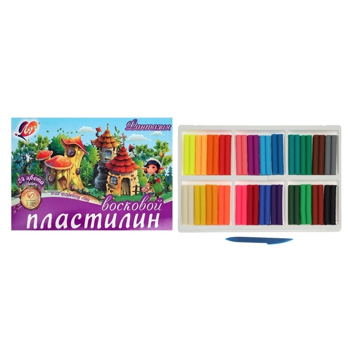 Пластилин мягкий (восковой), 24 цвета, 360 г,  Пластилин мягкий (восковой), 24 цвета, 360 г, "Фантазия", МИКС