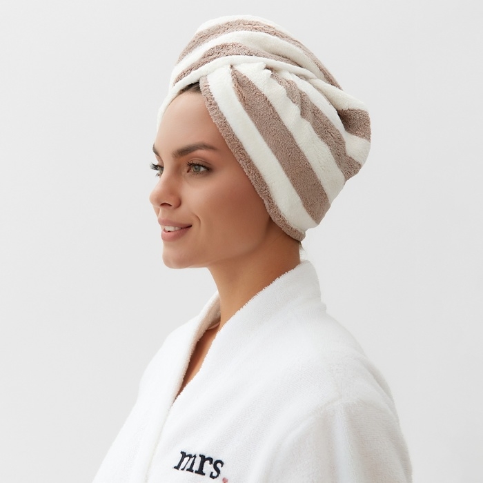 Чалма для сушки волос Этель «Полоски», цв.бежевый, 65*25 см, 100% п/э Чалма для сушки волос Этель «Полоски», цв.бежевый, 65*25 см, 100% п/э