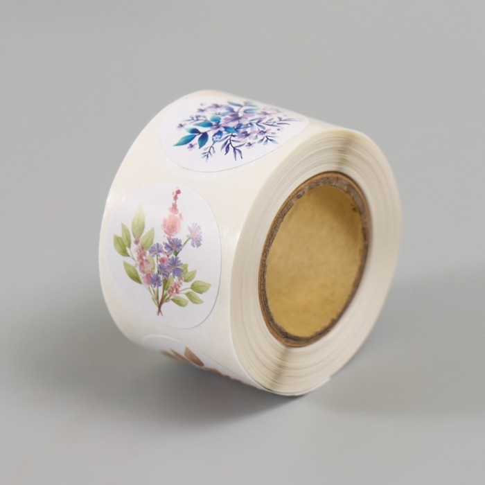 Наклейка бумага Наклейка бумага "Цветочные букеты" d=2,5 см 252 шт в рулоне