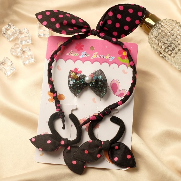 Набор для волос Набор для волос "Солоха" (ободок, 2 резинки, зажим) горошек блеск