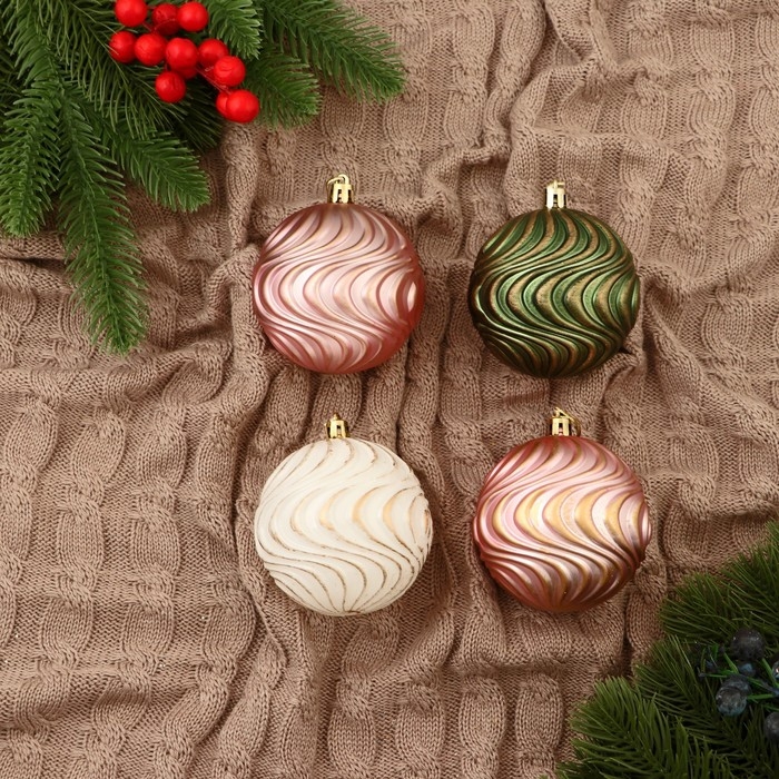 Набор шаров пластик d-8 см, 4 шт Набор шаров пластик d-8 см, 4 шт "Ширин" волна, микс