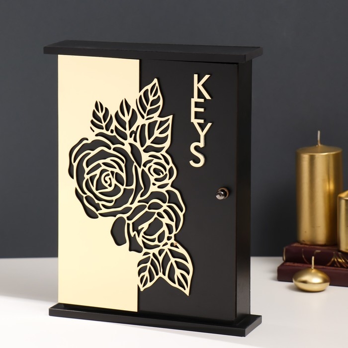 Ключница дерево Ключница дерево "Розы" чёрная, зеркальная 6х22,3х29,5 см