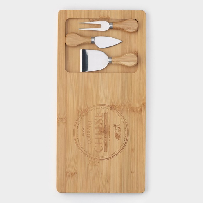 Набор для подачи сыра Доляна Cheese, 3 ножа, доска 38×18,5 см, бамбук Набор для подачи сыра Доляна Cheese, 3 ножа, доска 38×18,5 см, бамбук