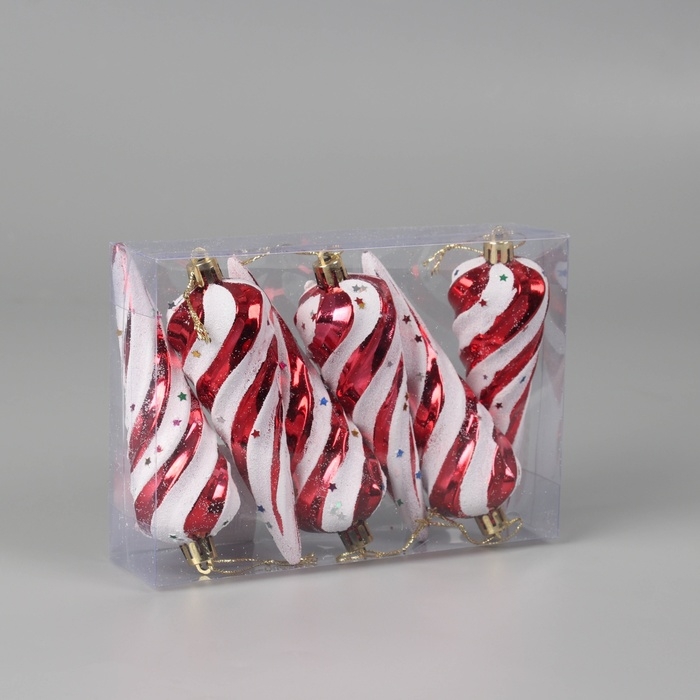 Украшение ёлочное Украшение ёлочное "Сосулька полосатая витая" (набор 6 шт) 12х4 см, красно-белый
