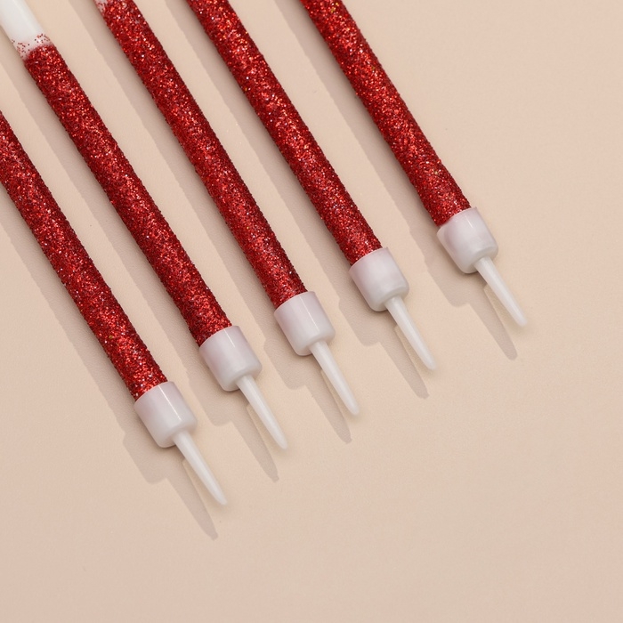 Свечи для торта Свечи для торта "Блестящее сияние", 6 шт, белые с красным