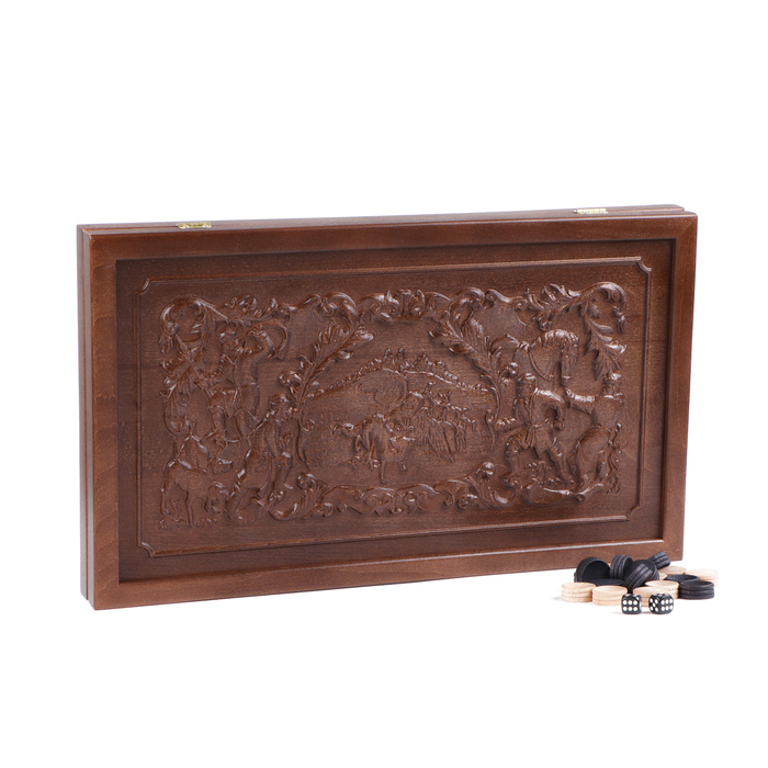 Нарды деревянные большие, резные, настольная игра  Нарды деревянные большие, резные, настольная игра "Соколиная охота", бук, 50 х 58 см