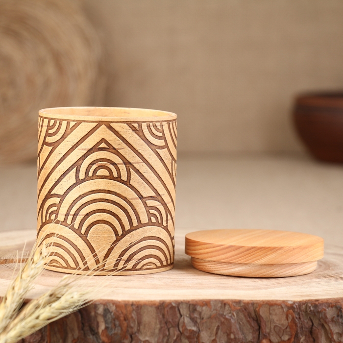 Туес для специй &laquo;Орнамент&raquo;, мёд, 8х8х10 см, 300 мл, береста