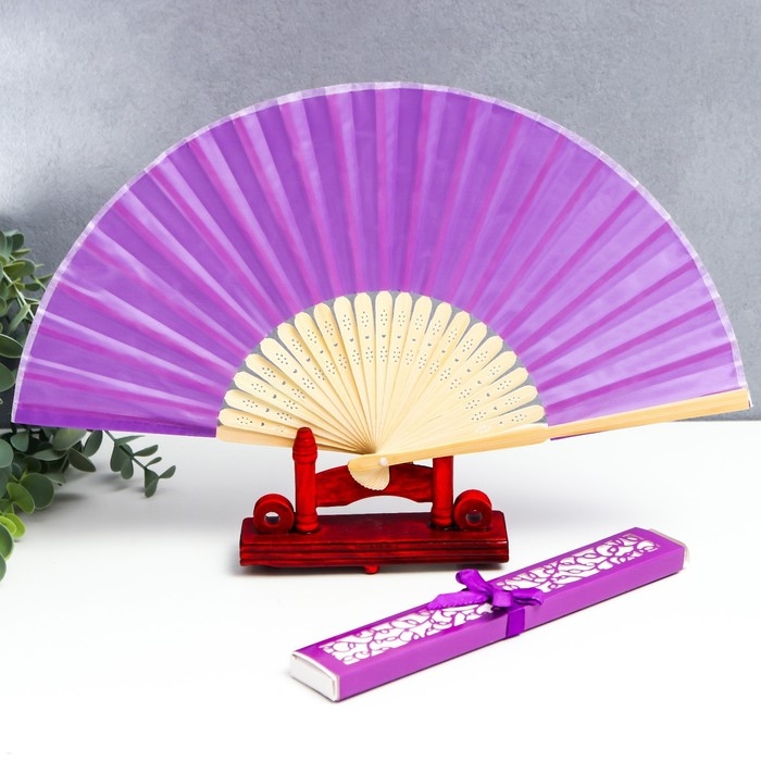 Веер бамбук, текстиль h=21 см  Веер бамбук, текстиль h=21 см "Моноцвет" в коробке, фиолетовый