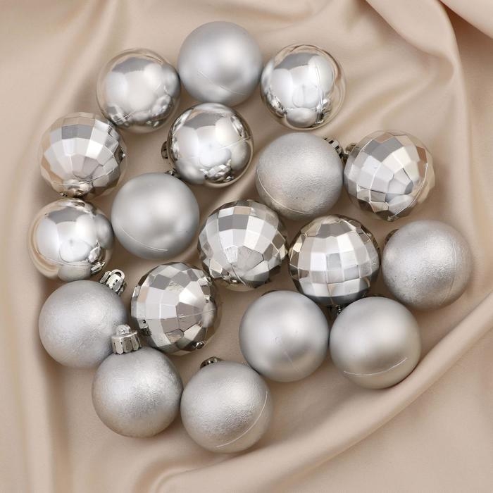 Набор шаров пластик d-4 см, 36 шт Набор шаров пластик d-4 см, 36 шт "Диско ассорти" серебро