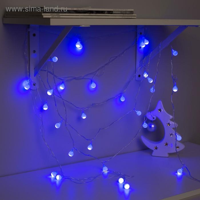 Гирлянда «Нить» 5 м с насадками «Шарики синие», IP20, прозрачная нить, 30 LED, свечение синее, 8 режимов, 220 В