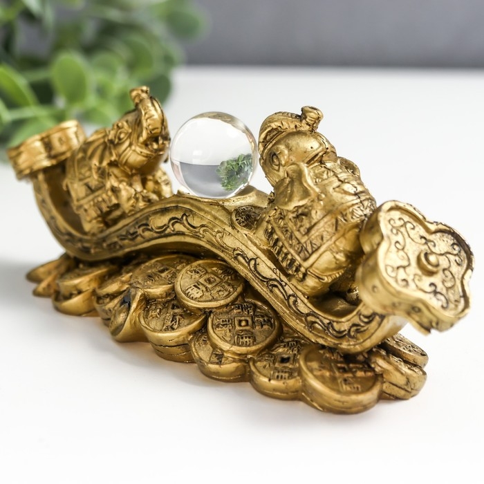 Нэцке полистоун под бронзу Нэцке полистоун под бронзу "2 слона на жезле Жуи с кристаллом" 5х4,5х12,5 см 222768