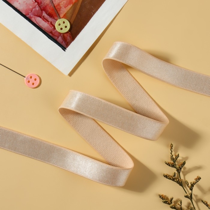 Резинка для бретелей, блестящая, 15 мм, 10 ± 0,5 м, цвет бежевый Резинка для бретелей, блестящая, 15 мм, 10 ± 0,5 м, цвет бежевый