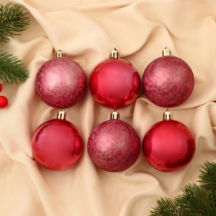 Набор шаров пластик d-5,5 см, 6 шт Набор шаров пластик d-5,5 см, 6 шт "Чары волшебства" красный