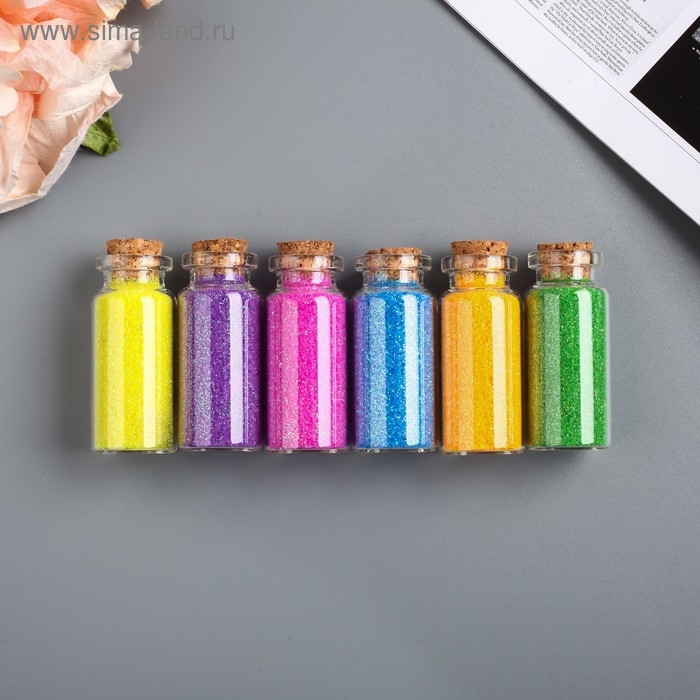 Глиттер в баночке с пробкой Глиттер в баночке с пробкой "Яркие хлопья" (набор 6 шт) МИКС 7 гр=1 бут. 13х5 см