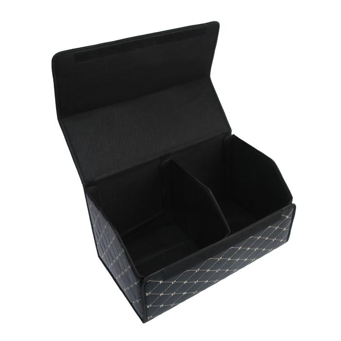 Органайзер саквояж в багажник автомобиля, 55×32×30 см, экокожа, черный с белой строчкой Органайзер саквояж в багажник автомобиля, 55×32×30 см, экокожа, черный с белой строчкой