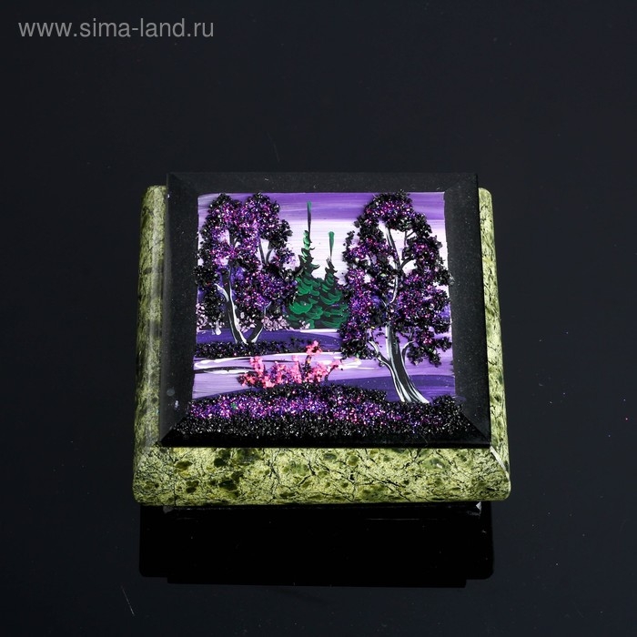 Шкатулка с пейзажем Шкатулка с пейзажем "Ночь", каменная крошка, змеевик