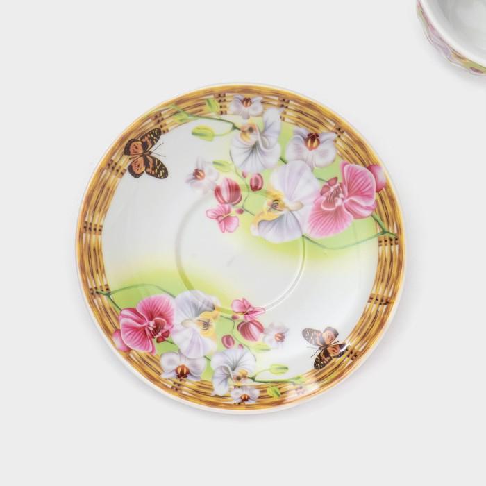 Набор чайный керамический на металлической подставке Доляна «Садовый дворик», 13 предметов: 6 чашек 200 мл, 6 блюдец d=14,1 см, чайник 1 л ㅤ Набор чайный керамический на металлической подставке Доляна «Садовый дворик», 13 предметов: 6 чашек 200 мл, 6 блюдец d=14,1 см, чайник 1 л ㅤ