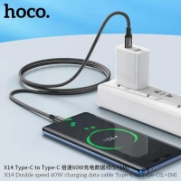 Кабель Hoco X14, Type-C - Type-C, 60 Вт, 3 А, 1 м, передача данных, оплётка нейлон, чёрный