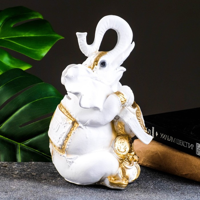 Копилка Копилка "Слон с деньгой" бело-золотой, 15х13х26см