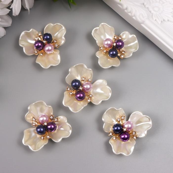 Декор для творчества пластик Декор для творчества пластик "Белая фиалка" перламутр, жемчужины 3,8х3,5х1,2 см