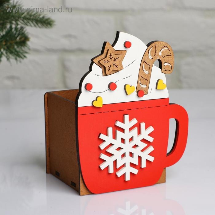 Кашпо деревянное, 12×9×15 см  Кашпо деревянное, 12×9×15 см "Новогоднее. Кружка горячая", подарочная упаковка