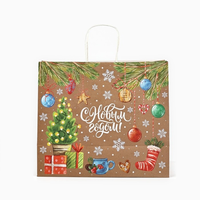 Пакет подарочный новогодний крафтовый «Весёлого нового года», 28 х 15 х 32 см , Новый год Пакет подарочный новогодний крафтовый «Весёлого нового года», 28 х 15 х 32 см , Новый год
