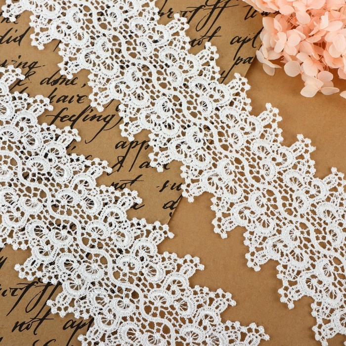 Кружево гипюровое, 80 мм × 6,8 ± 0,5 м, цвет белый Кружево гипюровое, 80 мм × 6,8 ± 0,5 м, цвет белый