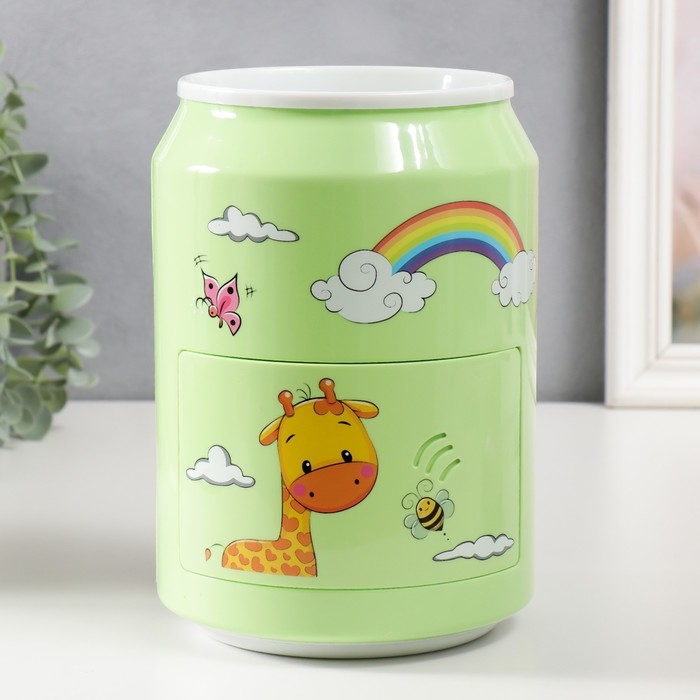 Копилка пластик Копилка пластик "Банка. Жирафики" кодовый замок, звук АА зелёный 15х21 см