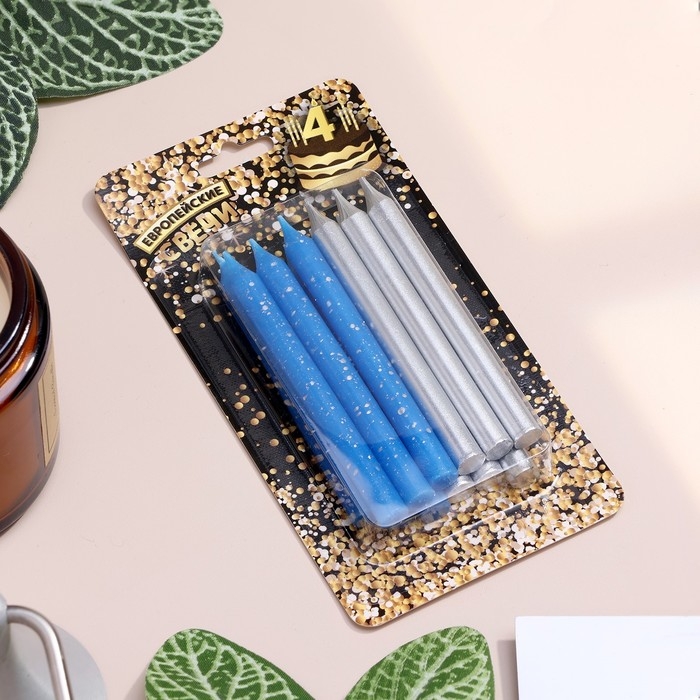 Набор свечей для торта  Набор свечей для торта "Спарк", 12 шт, 8 см, синий и серебряный металлик